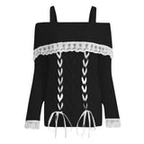 Toloer And Winter New One-Word Shoulder Lace Lace Strap Knit Sweater Female YF2367-Outfit