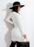 Winter Rib Zippers Slit Long Sleeve Bodycon