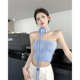 Hottie Style High-End Three-Dimensional Flower Around The Neck Elastic Strong Thin Bra Vest Woman Without Shoulder Strap Wrapped Thighs