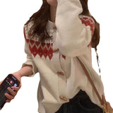 New Matching Color Sweater Women's Coat Round Collar Horn Buckle Loose Fashion Age-Reduced Knitted Cardigan Female National Style-Outfit