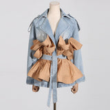 Toloer 2024 The New Lapel Color Flounce Lace Temperament Long Sleeve Senior Sense Denim Work Coat Female-Outfit