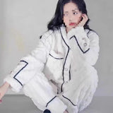 And Winter Thicker Coral Velvet Pyjamas Set Home Clothes Plus Velvet Cute Flannel Long Sleeve