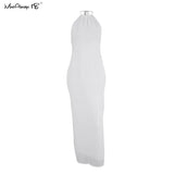 18 Halter Neck Sexy Women White Long Dress High Slit Evening Party Dress Ladies Backless Bodycon Holiday Sundress