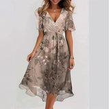 New Loose Leisure Shuya V Collar Crumped Flowers New Hot Print