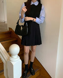 Chic Spring And Autumn New Niche Casual Temperament Versatile French Vintage Lady Waist Pleated Vest Dress-Outfit