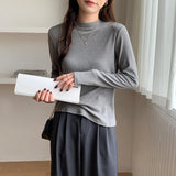 Knitted Semi-High Collar Bottomed Shirt In Autumn And Winter, The New Elastic Soft Waxy Pro-Skin Polished Coat-Outfit
