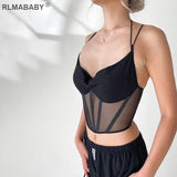 Corset Spaghetti Strap Cropped Camisole Fashion Sexy V Neck Sleeveless Backless Bandage Bow Women Top Casual Girl Tank