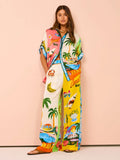 Women's Clothing 2026 New Fashion Print Tight Waist Pocket Wide Leg Pants Casual Suit Women's