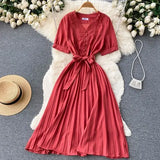 Women Summer Midi Dress 2022 Sweet Elegant Woman Party Dresses V Neck Puff Sleeve Sundress Vestidos Robe Female