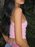 Rhinestone Letter Cropped Tank Top-Outfit