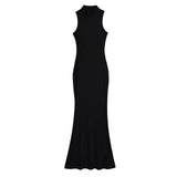 Trendy Women's Dress Is Full Of Style, Elastic, Slim, Half-High Collar, Sleeveless Vest, Long Skirt, Buttocks, Fishtail Dress-Outfit