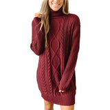 Toloer New Women's Long Sleeve Round Collar Dress Knit Jumper Sweater