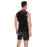 Toloer Men's Mirror PU Bright Leather Vest Slim Leisure Waterproof Sleeveless Leather Vest Size Accurate-Outfit