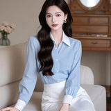 Toloer Year's Popular Beautiful French Shirt Milk Gentle Belly Top Design Small Blue Shirt - Photo Color / S