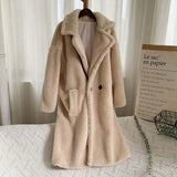 Pink Teddy Bear Long Coats Women 2022 Winter Thick Warm Oversized Chunky Outerwear Faux Lambswool Fur Coats Solid High