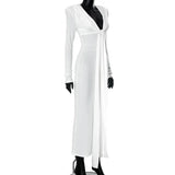 Pleated Tassel Long Sleeve Maxi Dress-Outfit