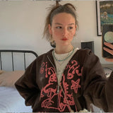 Vintage Female Sweatshirt Oversized Hoodies Women Autumn Long Sleeve Zip Up Coat Top E-girl Harajuku Grunge Gothic