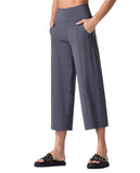 Wide-Leg Pants Nine Cents Solid Color Pocket Loose Comfort Sports Leisure Wear Fitness Yoga Pants-Outfit