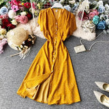 Red elegant sexy Dress women 2022 Summer Autumn V-neck polka dot midi dress waist split dress vestidos de fiesta