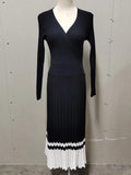Knitted Dresses For Women 2022 Autumn Winter Long Sleeve Elegant Ladies Sky Blue Long Dresses V Neck Knitted Winer