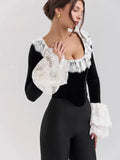 Long Sleeve Lace Flare Trim Corset Top-Outfit