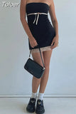 Y2k Strapless Sexy Dress for Women Bow Lace Patchwork Summer 2023 Cute Black Slim Backless Short Dresses Party