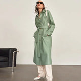 High Street PU Leather Long Trench Coat Autumn Winter Single Breasted Long Sleeve Belt Coat 2021 Fashion Oversized