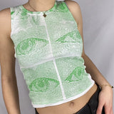 Harajuku Eyes Print T-shirt Long Sleeve Women Crop Top Y2K Aesthetic Sweats Tess Gothic Punk Style Tshirt