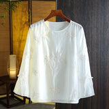 Tang Style Chinese Style Spring Long-Sleeved Chinese Embroidery Fashion Retro Shirt Round Collar Cheongsam Blouse-Outfit