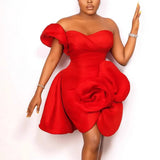 Design Sexy Bosom Dress Asymmetric Three-Dimensional Flower Party Dinner Dress Dress