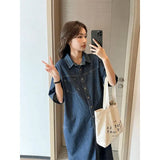 Korean Summer Denim Dress Women Loose Short-Sleeved Retro Age-Reduced Pregnant Women's
