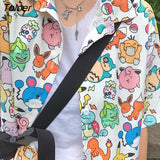 Japan Kawaii Anime Cartoon Cute Button Up Shirts Men Women Fashion Summer Beach Short Sleeve Tops Loose Casual Large