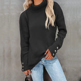 Toloer And Winter New Striped High Leader Mouth Button Sweater Solid Color Casual Loose Plus Size Sweater Woman-Outfit
