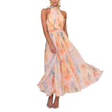 French Temperament Dopamine Color Long Dress Seaside Fairy Holiday Oil Painting Dress Dress Dress Dress Dress Dress