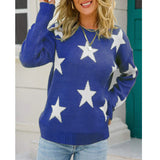 Toloer Women's Fashion Autumn And Winter New Sweater Long Sleeve Round Collar Knit Jumper Five-Pointed Star Loose Casual Women's