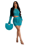 Toloer New Women's Casual Knit Hollow-Out Sequin Beach Skirt Two Sets-Outfit