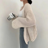 Vintage Oversized Open Front Knit Cardigan-Outfit