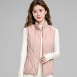 Autumn And Winter New Down Jacket Vest Female Short Stand Collar Casual Gourd Pressure Line Light Sleeveless Coat Coat-Outfit