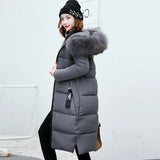 New Style In The Long Down Cotton Clothes Female Slim With Wool Collar Autumn Winter Cotton-Padded Clothes Pure Color Cotton-Padded Jacket-Outfit