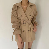 2022 New Autumn Winter Khaki Minimalist Women's Trench Coat Sashes Windbreaker Loose Flare Sleeve Double Breasted