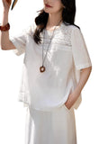 Toloer Dream Floating Heavy Industry Lace + Loose Short-Sleeved Collar Shirt Women's Top 25 Summer New Solid Loose Leisure