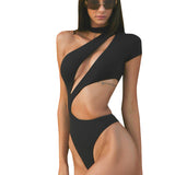 Toloer Women's Summer New Solid Color Sexy Single Sleeve Hollow Out Slim Basic Jumpsuit