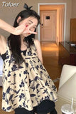 Summer Tanks 2023 Ropa Mujer Sweet Print Backless Loose Camis Oversized Tops Fashion Korean Sling Vest Women's