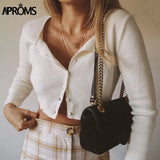 Aproms Candy Color Ribbed Knitted Cardigan Women Autumn Winter Long Sleeve Basic Cropped Sweaters Female Casual Short Jumper