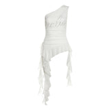 Summer Fashion Trend Women's New Slant Shoulder Repair Letter Drill Irregular Vest