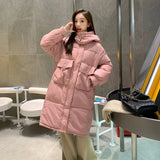 Autumn And Winter 2024 New Korean Version Of Cotton-Padded Clothes Female Long Hooded College Wind Over The Knee And Thick Loose Coat Tide-Outfit