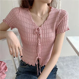 New Design Knitted Ear-Sensitive Niche T-Shirts Short-Sleeved Knitted Shirt Short-Sleeved Knitted