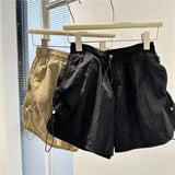 Shorts Women Summer Spicy Girl High Waist Loose A-line Versatile Wide Leg Drawstring Quick Dried Casual Short Pants-Outfit