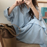 Chic Autumn And Winter Shirt Women's Long Sleeves Loose Korean Version Design Sense Niche Super Long Knee Large Size Shirt-Outfit