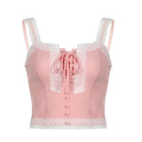 Toloer And Hot Girl Wind Pink Lace Stitching Sling V Tie Slim Heavy Industry Design Vest-Outfit
